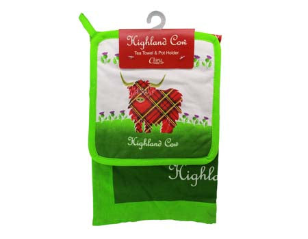 Highland Cow Tea Towel & Pot Holder